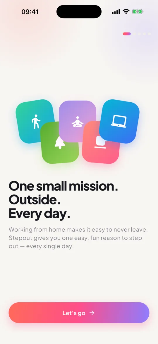 Stepout app screen: Simple setup