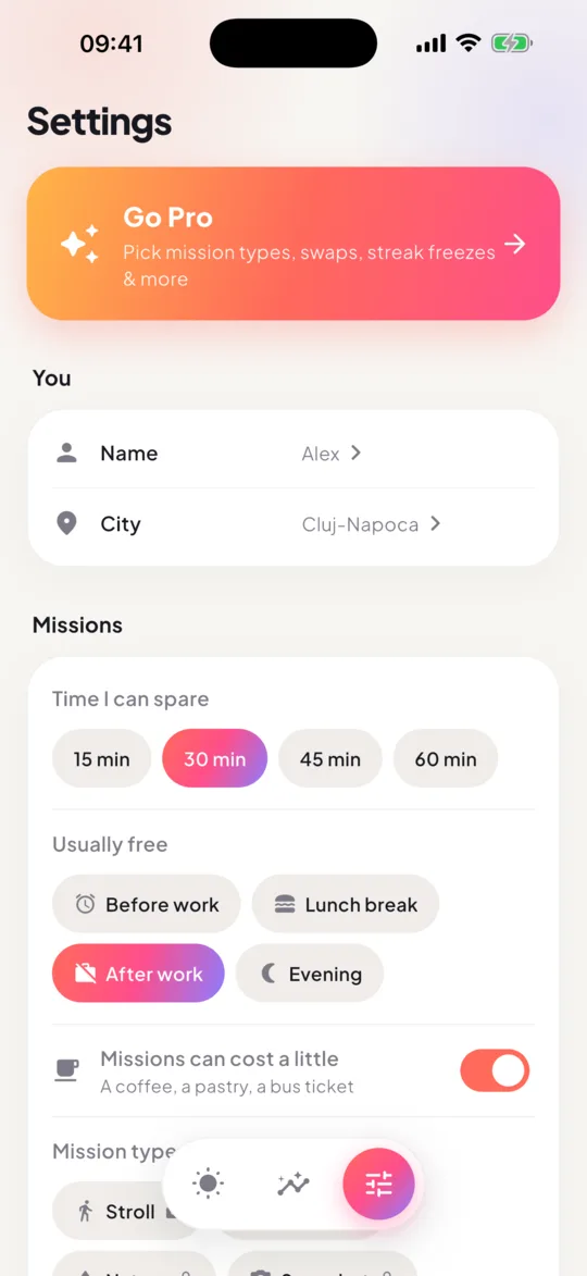 Stepout app screen: Tuned to you